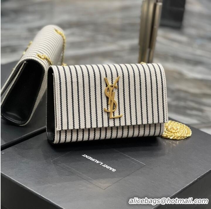 Well Crafted SAINT LAURENT KATE SMALL CHAIN BAG IN CANVAS AND SMOOTH LEATHER 469390 CREAM ET NOIR