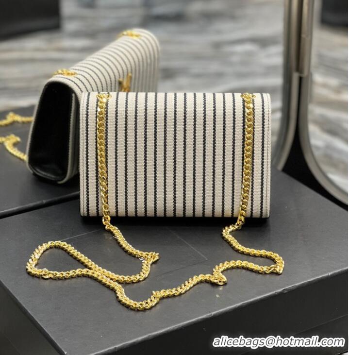 Well Crafted SAINT LAURENT KATE SMALL CHAIN BAG IN CANVAS AND SMOOTH LEATHER 469390 CREAM ET NOIR