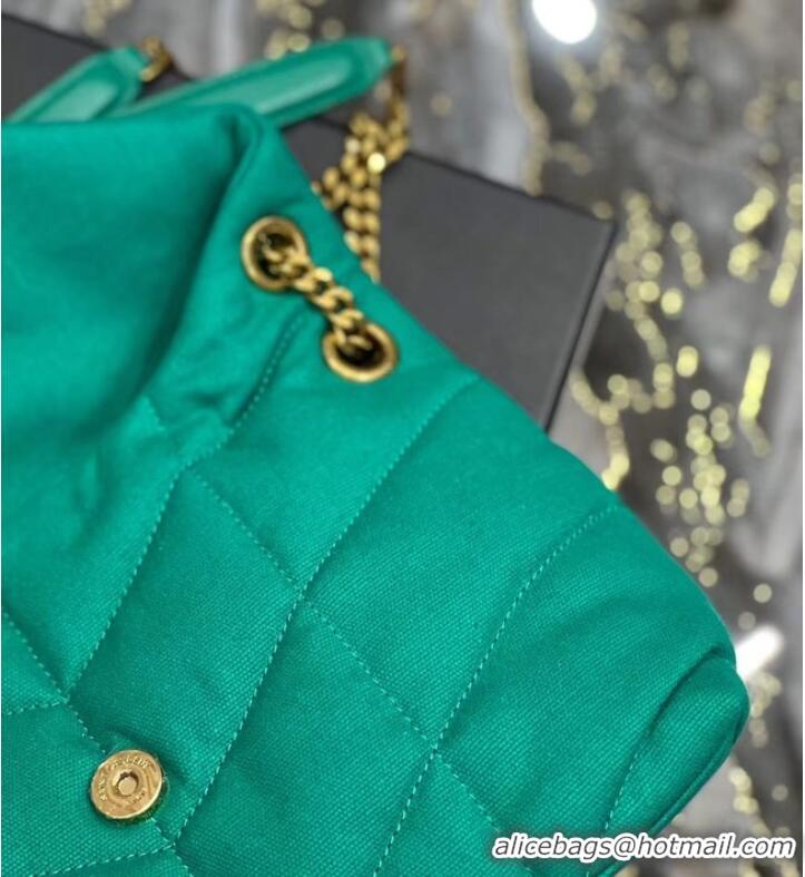 Super Quality SAINT LAURENT PUFFER SMALL CHAIN BAG IN DENIM AND SMOOTH LEATHER 577476 green