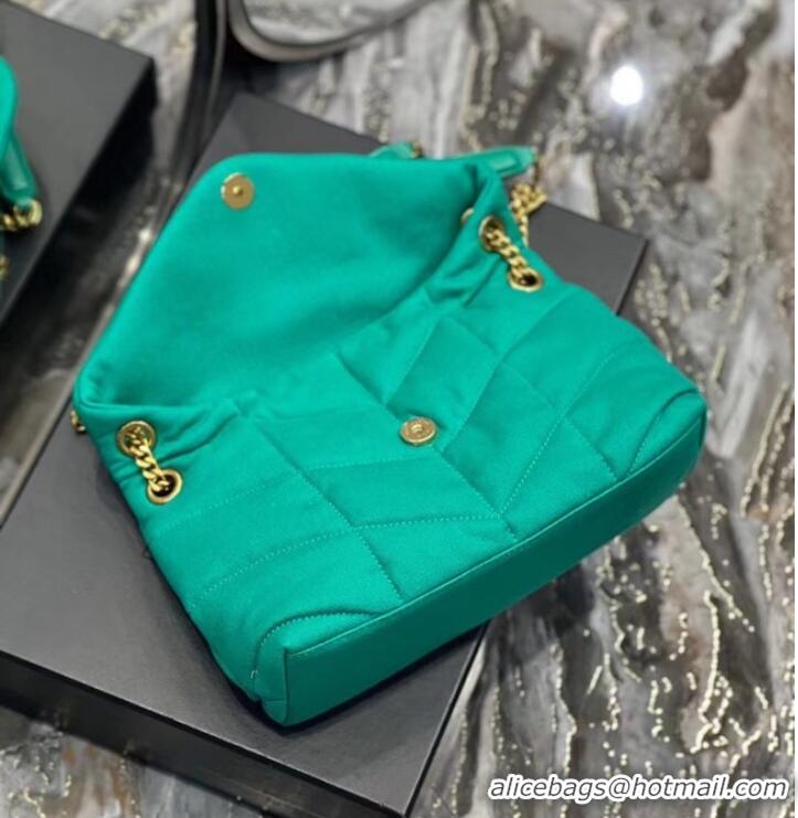 Super Quality SAINT LAURENT PUFFER SMALL CHAIN BAG IN DENIM AND SMOOTH LEATHER 577476 green