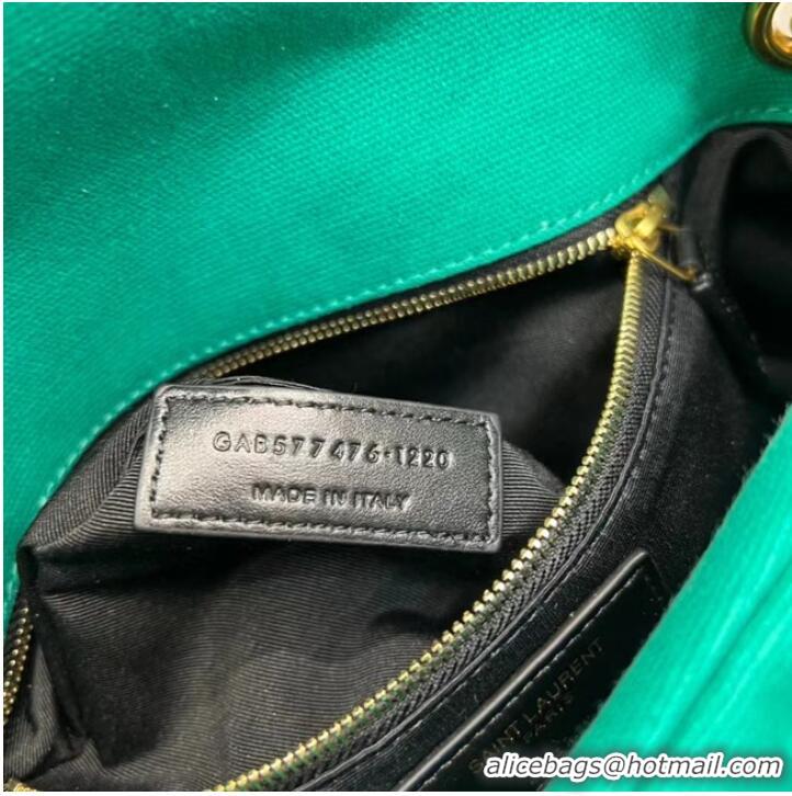 Super Quality SAINT LAURENT PUFFER SMALL CHAIN BAG IN DENIM AND SMOOTH LEATHER 577476 green