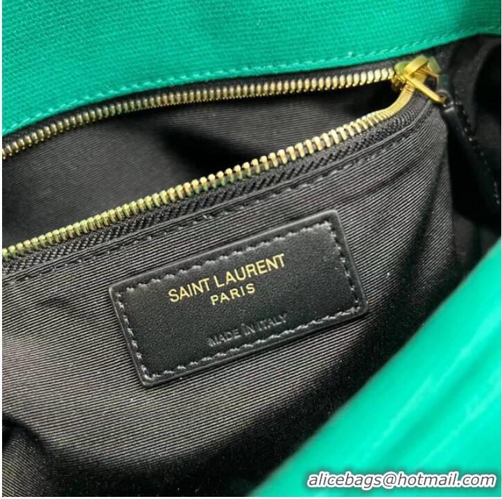 Super Quality SAINT LAURENT PUFFER SMALL CHAIN BAG IN DENIM AND SMOOTH LEATHER 577476 green