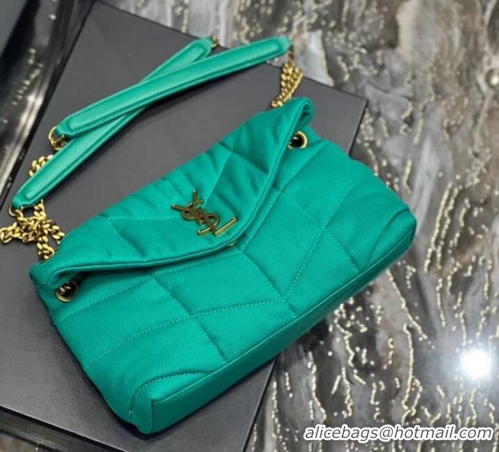 Super Quality SAINT LAURENT PUFFER SMALL CHAIN BAG IN DENIM AND SMOOTH LEATHER 577476 green