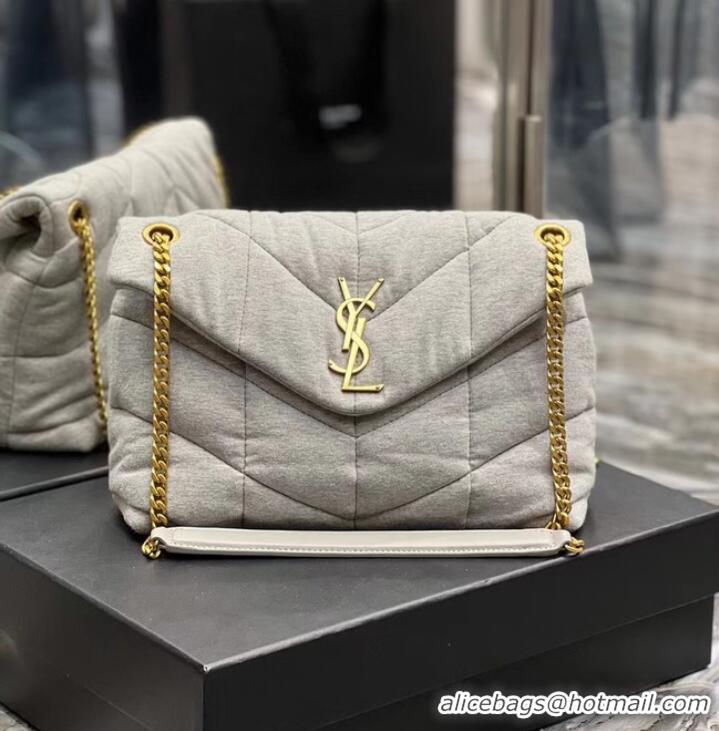 Promotional SAINT LAURENT PUFFER SMALL CHAIN BAG IN DENIM AND SMOOTH LEATHER 577476 BLUE-GRAY