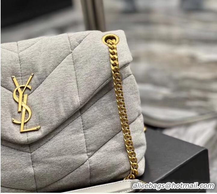 Promotional SAINT LAURENT PUFFER SMALL CHAIN BAG IN DENIM AND SMOOTH LEATHER 577476 BLUE-GRAY