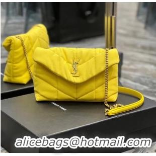 Inexpensive SAINT LAURENT PUFFER TOY BAG IN CANVAS AND SMOOTH LEATHER 620333 JAUNE CITRON