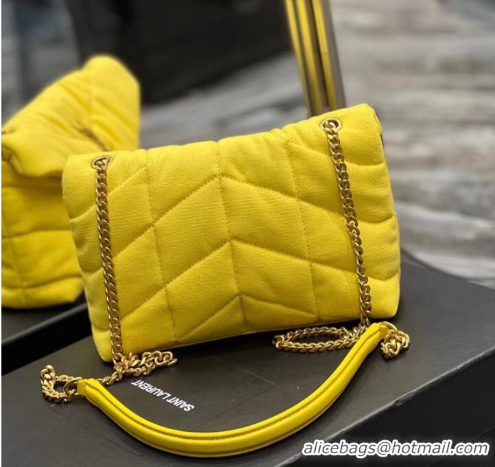 Inexpensive SAINT LAURENT PUFFER TOY BAG IN CANVAS AND SMOOTH LEATHER 620333 JAUNE CITRON