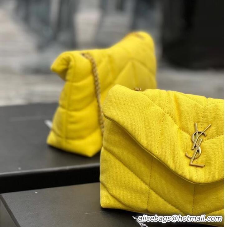 Inexpensive SAINT LAURENT PUFFER TOY BAG IN CANVAS AND SMOOTH LEATHER 620333 JAUNE CITRON