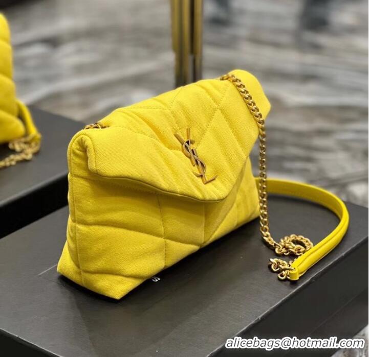 Inexpensive SAINT LAURENT PUFFER TOY BAG IN CANVAS AND SMOOTH LEATHER 620333 JAUNE CITRON