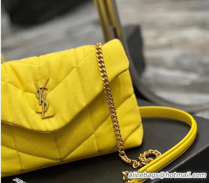 Inexpensive SAINT LAURENT PUFFER TOY BAG IN CANVAS AND SMOOTH LEATHER 620333 JAUNE CITRON