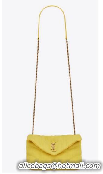 Inexpensive SAINT LAURENT PUFFER TOY BAG IN CANVAS AND SMOOTH LEATHER 620333 JAUNE CITRON