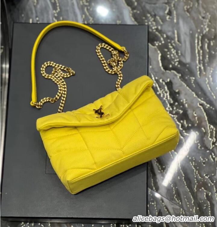 Inexpensive SAINT LAURENT PUFFER TOY BAG IN CANVAS AND SMOOTH LEATHER 620333 JAUNE CITRON