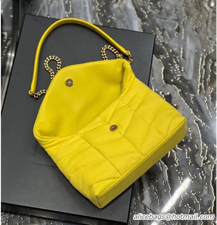 Inexpensive SAINT LAURENT PUFFER TOY BAG IN CANVAS AND SMOOTH LEATHER 620333 JAUNE CITRON