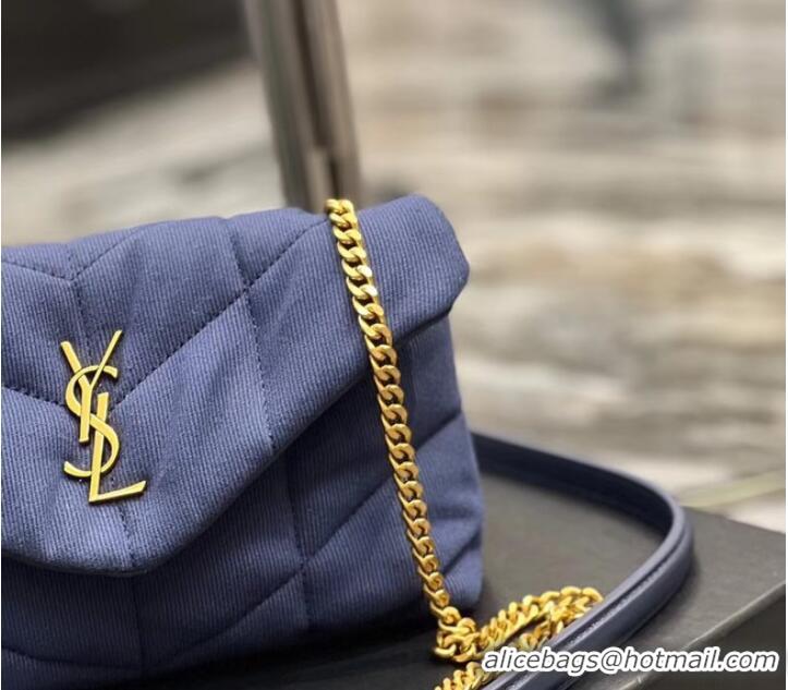 Well Crafted SAINT LAURENT PUFFER TOY BAG IN CANVAS AND SMOOTH LEATHER 620333 MARINE