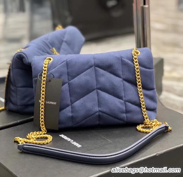 Well Crafted SAINT LAURENT PUFFER TOY BAG IN CANVAS AND SMOOTH LEATHER 620333 MARINE