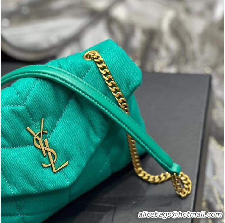 Famous Brand SAINT LAURENT PUFFER TOY BAG IN CANVAS AND SMOOTH LEATHER 620333 green