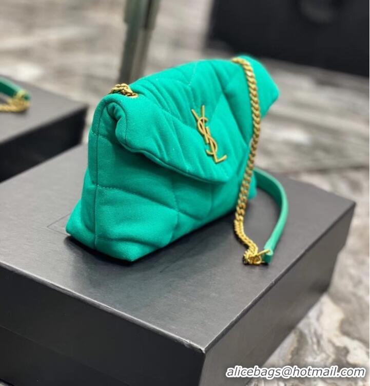 Famous Brand SAINT LAURENT PUFFER TOY BAG IN CANVAS AND SMOOTH LEATHER 620333 green