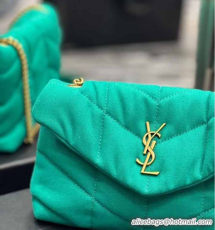 Famous Brand SAINT LAURENT PUFFER TOY BAG IN CANVAS AND SMOOTH LEATHER 620333 green