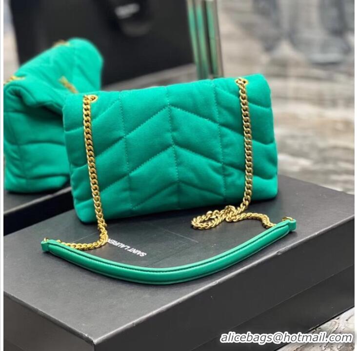 Famous Brand SAINT LAURENT PUFFER TOY BAG IN CANVAS AND SMOOTH LEATHER 620333 green