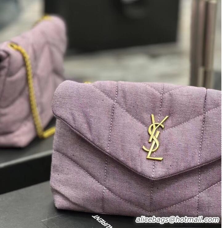 Good Product SAINT LAURENT PUFFER TOY BAG IN CANVAS AND SMOOTH LEATHER 620333 BLEACHED LILAC