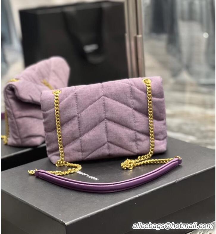 Good Product SAINT LAURENT PUFFER TOY BAG IN CANVAS AND SMOOTH LEATHER 620333 BLEACHED LILAC