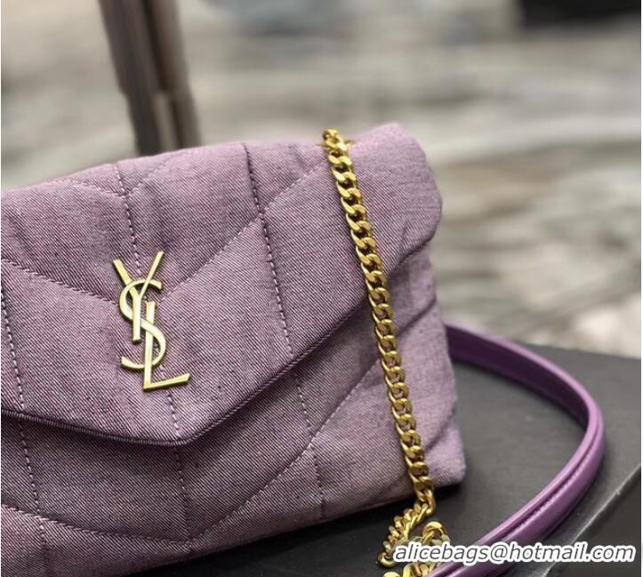 Good Product SAINT LAURENT PUFFER TOY BAG IN CANVAS AND SMOOTH LEATHER 620333 BLEACHED LILAC