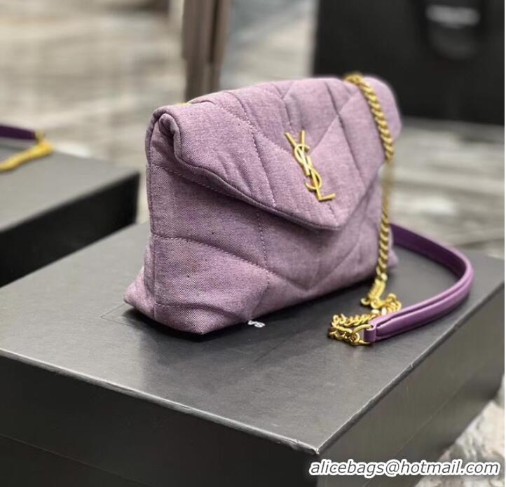 Good Product SAINT LAURENT PUFFER TOY BAG IN CANVAS AND SMOOTH LEATHER 620333 BLEACHED LILAC