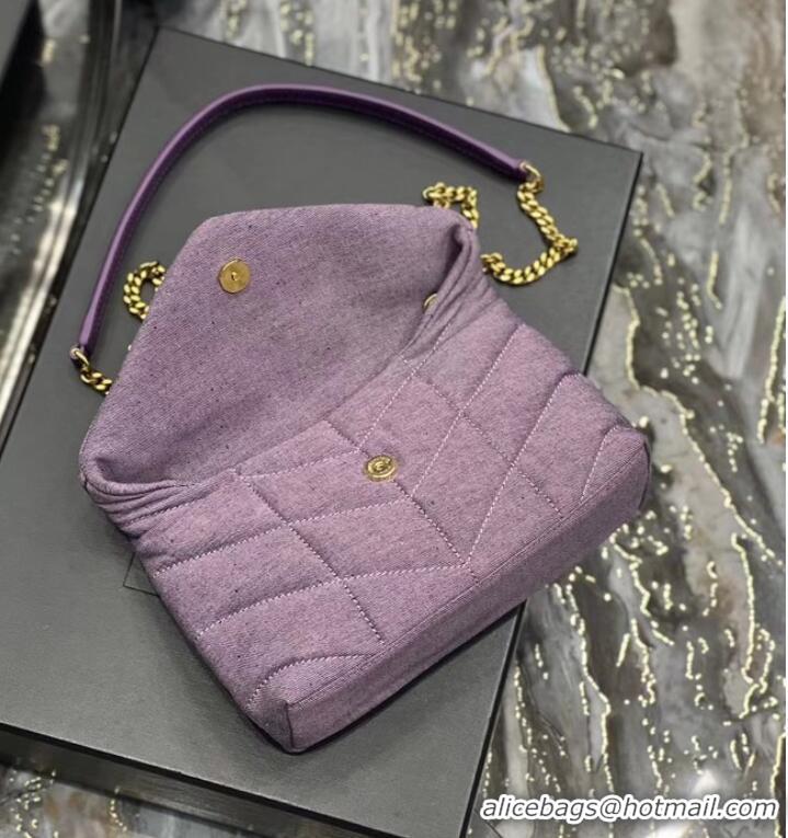 Good Product SAINT LAURENT PUFFER TOY BAG IN CANVAS AND SMOOTH LEATHER 620333 BLEACHED LILAC