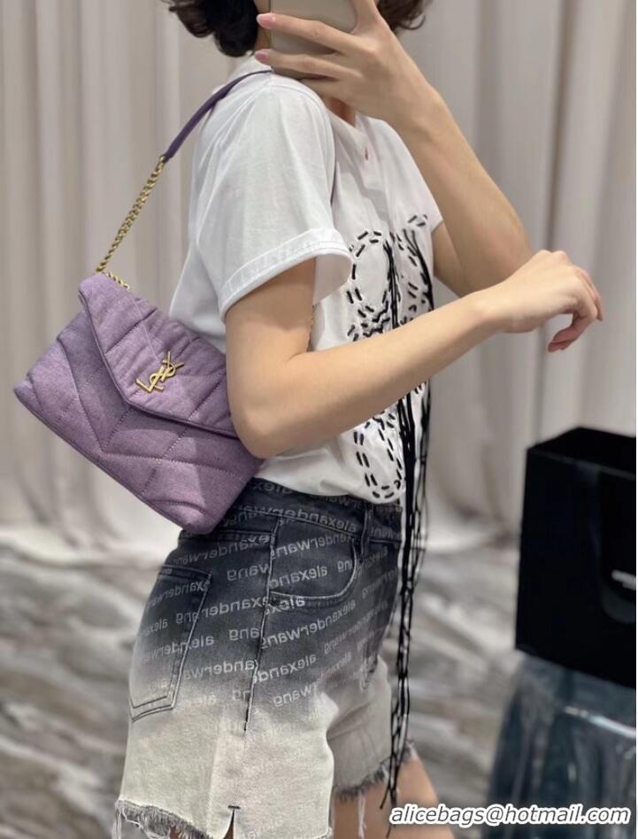 Good Product SAINT LAURENT PUFFER TOY BAG IN CANVAS AND SMOOTH LEATHER 620333 BLEACHED LILAC