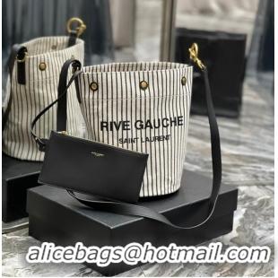 Well Crafted SAINT LAURENT RIVE GAUCHE BUCKET BAG IN STRIPED CANVAS AND LEATHER 669299 CREAM ET NOIR