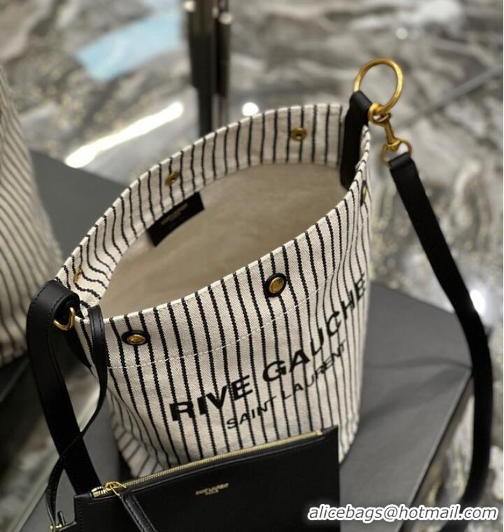 Well Crafted SAINT LAURENT RIVE GAUCHE BUCKET BAG IN STRIPED CANVAS AND LEATHER 669299 CREAM ET NOIR