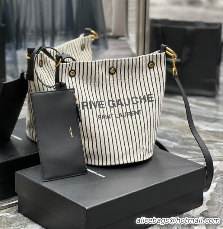 Well Crafted SAINT LAURENT RIVE GAUCHE BUCKET BAG IN STRIPED CANVAS AND LEATHER 669299 CREAM ET NOIR