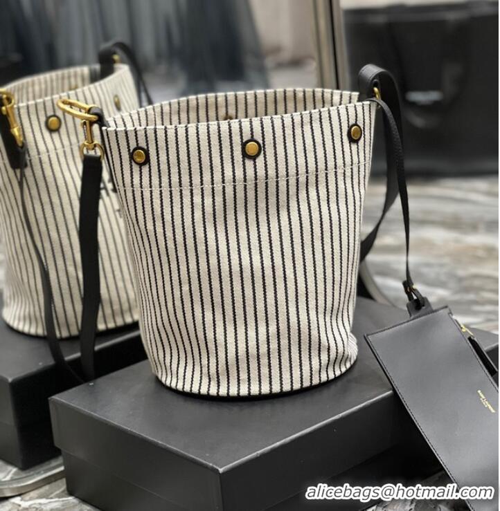 Well Crafted SAINT LAURENT RIVE GAUCHE BUCKET BAG IN STRIPED CANVAS AND LEATHER 669299 CREAM ET NOIR