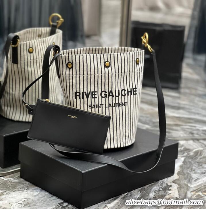 Well Crafted SAINT LAURENT RIVE GAUCHE BUCKET BAG IN STRIPED CANVAS AND LEATHER 669299 CREAM ET NOIR