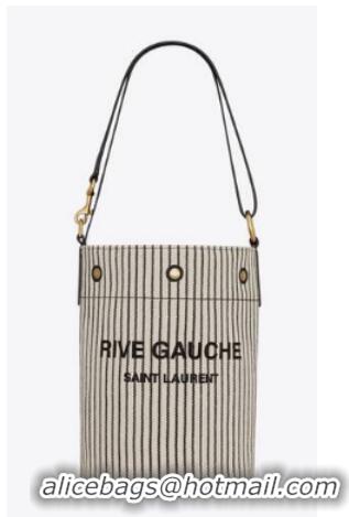 Well Crafted SAINT LAURENT RIVE GAUCHE BUCKET BAG IN STRIPED CANVAS AND LEATHER 669299 CREAM ET NOIR