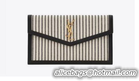 Top Quality SAINT LAURENT UPTOWN POUCH IN CANVAS AND SMOOTH LEATHER 565739 CREAM ET NOIR