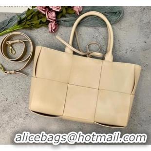 Well Crafted Bottega Veneta ARCO TOTE Small intrecciato grained leather tote bag 652867 apricot