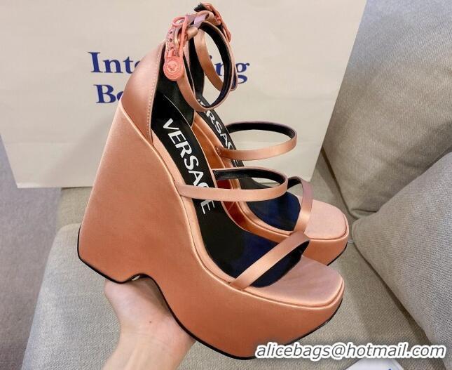 Low Cost Versace Triplatform Silk Wedge Platform Strap Sandals 16cm Light Pink 052548