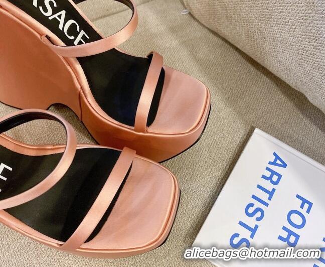 Low Cost Versace Triplatform Silk Wedge Platform Strap Sandals 16cm Light Pink 052548