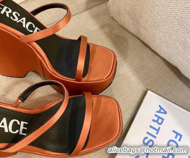 Durable Versace Triplatform Silk Wedge Platform Strap Sandals 16cm Orange 052551