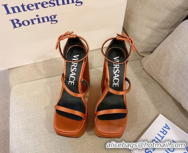 Durable Versace Triplatform Silk Wedge Platform Strap Sandals 16cm Orange 052551