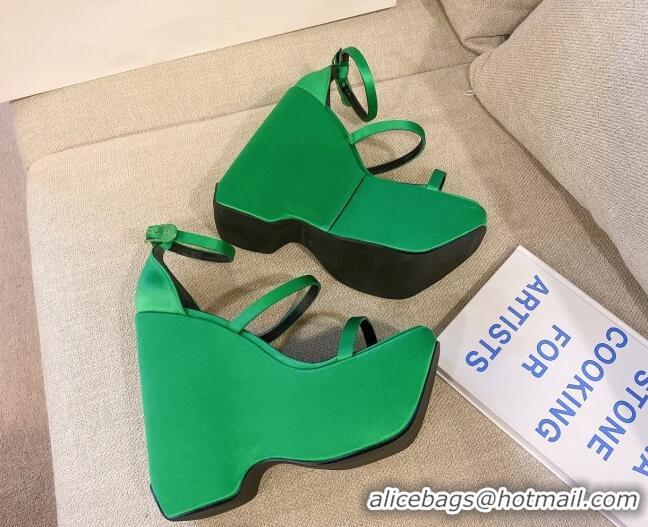 Good Quality Versace Triplatform Silk Wedge Platform Strap Sandals 16cm Bright Green 052553