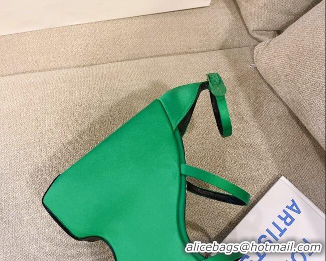 Good Quality Versace Triplatform Silk Wedge Platform Strap Sandals 16cm Bright Green 052553