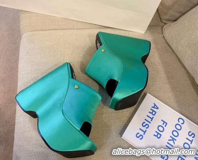 Good Looking Versace Triplatform Silk Wedge Platform Mules 16cm Aqua Green 052559