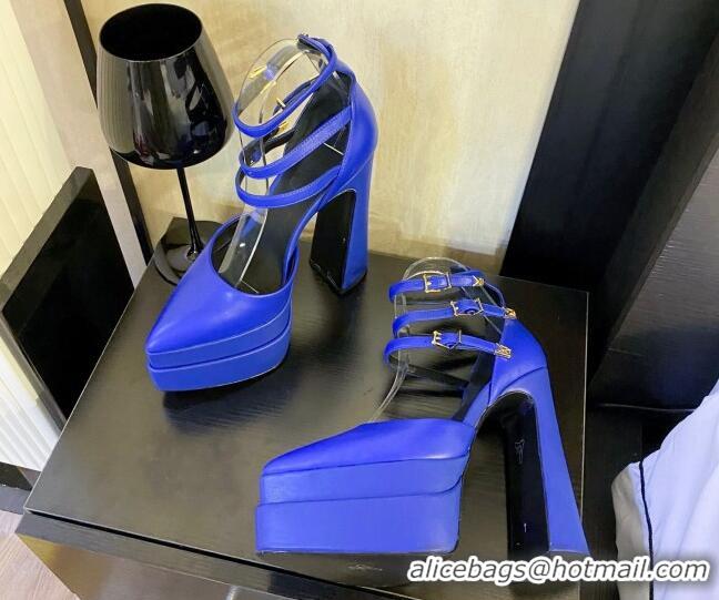 Most Popular Versace Lambskin High Heel Platform Pumps 15.5cm Cobalt Blue 052565