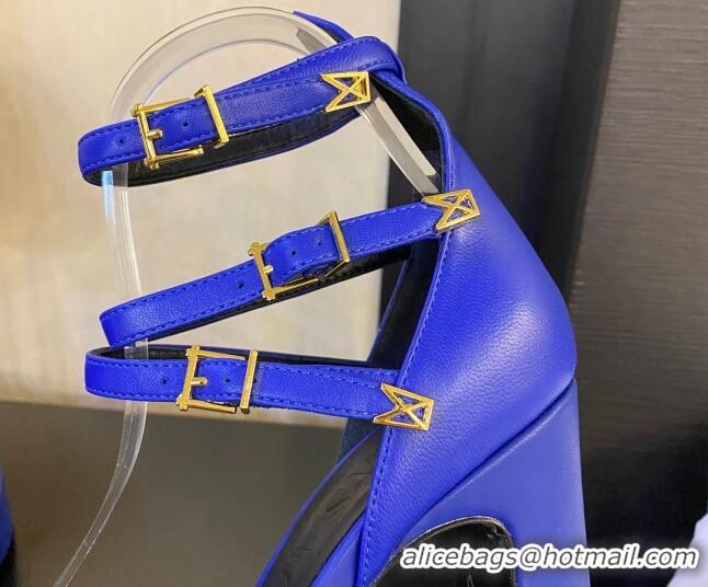 Most Popular Versace Lambskin High Heel Platform Pumps 15.5cm Cobalt Blue 052565