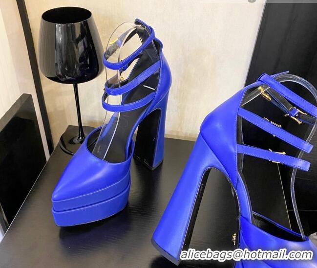 Most Popular Versace Lambskin High Heel Platform Pumps 15.5cm Cobalt Blue 052565