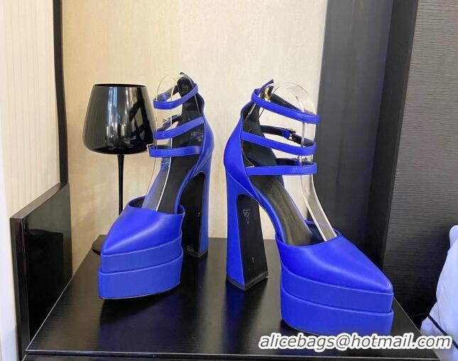 Most Popular Versace Lambskin High Heel Platform Pumps 15.5cm Cobalt Blue 052565