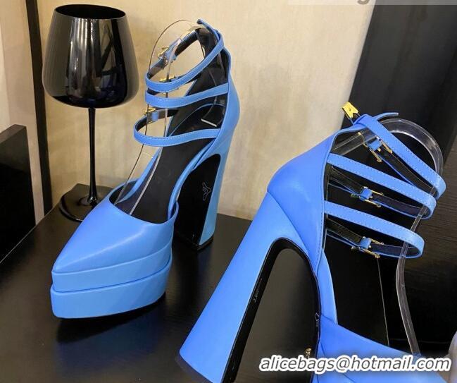 Hot Style Versace Lambskin High Heel Platform Pumps 15.5cm Light Blue 052566