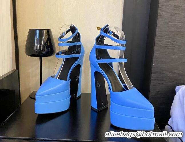 Hot Style Versace Lambskin High Heel Platform Pumps 15.5cm Light Blue 052566